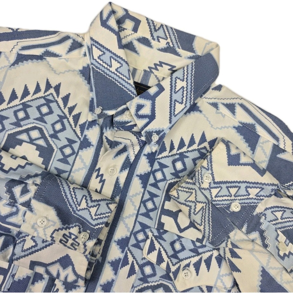 Panhandle Shirt Mens Size 17-35 XL Blue Geometric Aztec Western Print Rodeo 3160